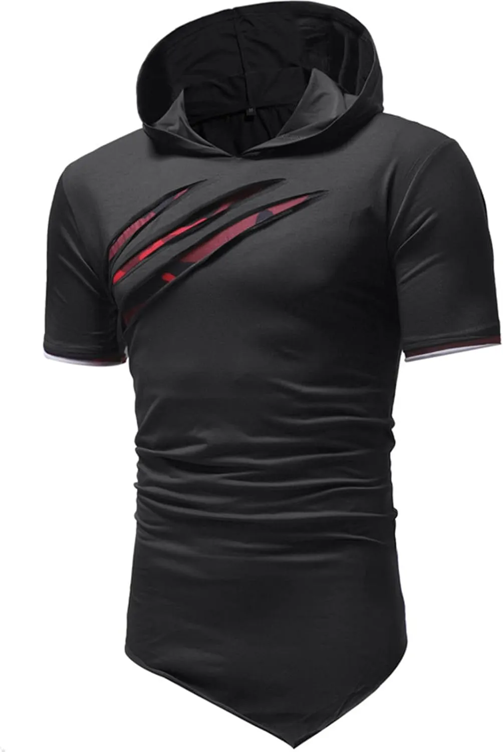 Maiyifu-GJ Mens Hip Hop Ripped Hoodie Tops Short Sleeve Hooded Workout Sweatshirts Casual Athletic Hoodies T-Shirt Pullover