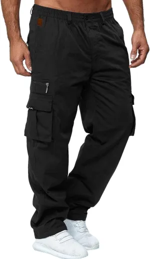 Mens All Season Fit Pants Casual Solid Color Trousers Fashion Overalls Straight Leg Sports Joggers with Pockets