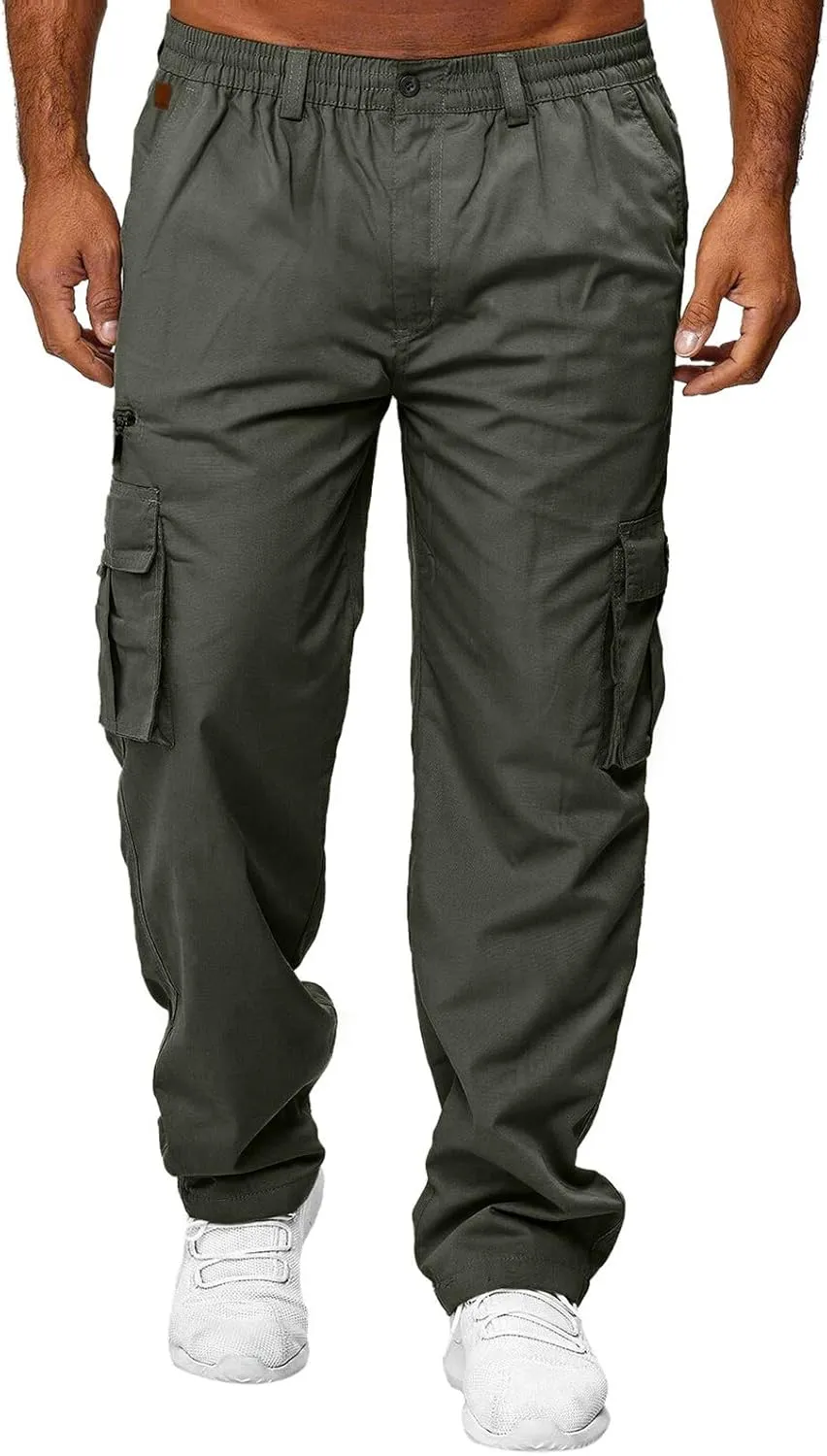 Mens All Season Fit Pants Casual Solid Color Trousers Fashion Overalls Straight Leg Sports Joggers with Pockets
