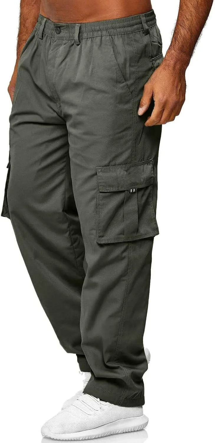 Mens All Season Fit Pants Casual Solid Color Trousers Fashion Overalls Straight Leg Sports Joggers with Pockets