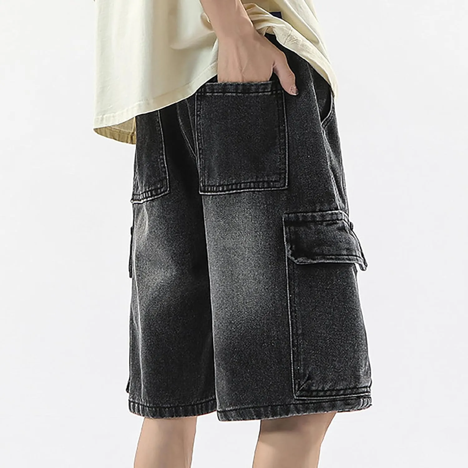 Mens Baggy Denim Jorts Y2K Loose Hip Hop Jean Shorts Summer Casual Short Jeans Streetwear Clothes