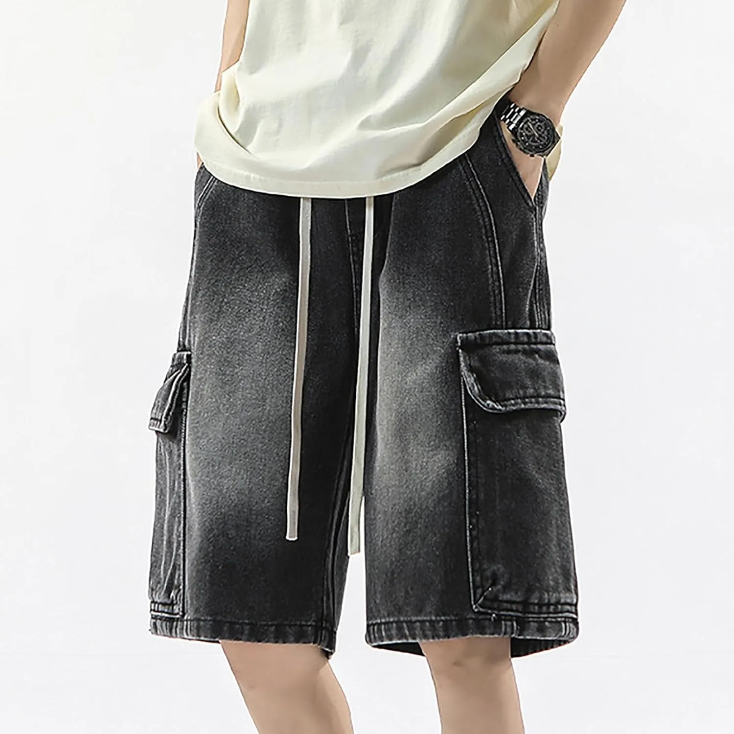 Mens Baggy Denim Jorts Y2K Loose Hip Hop Jean Shorts Summer Casual Short Jeans Streetwear Clothes