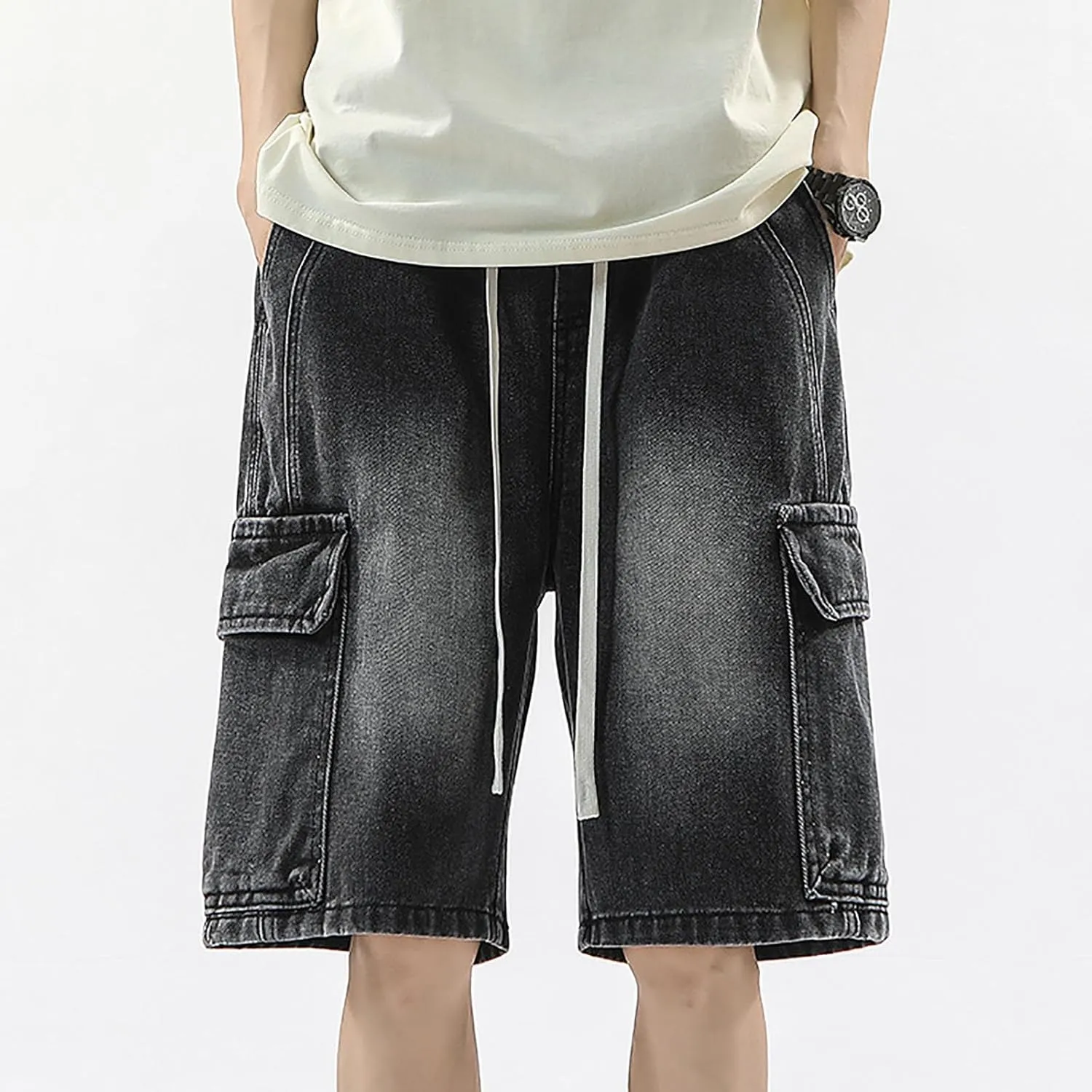 Mens Baggy Denim Jorts Y2K Loose Hip Hop Jean Shorts Summer Casual Short Jeans Streetwear Clothes
