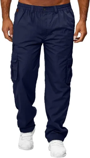 Men's Cargo Pants Multi Pockets Twill Chino Pants Joggers Straight-Leg Sports Overalls Athletic Work Sweatpants