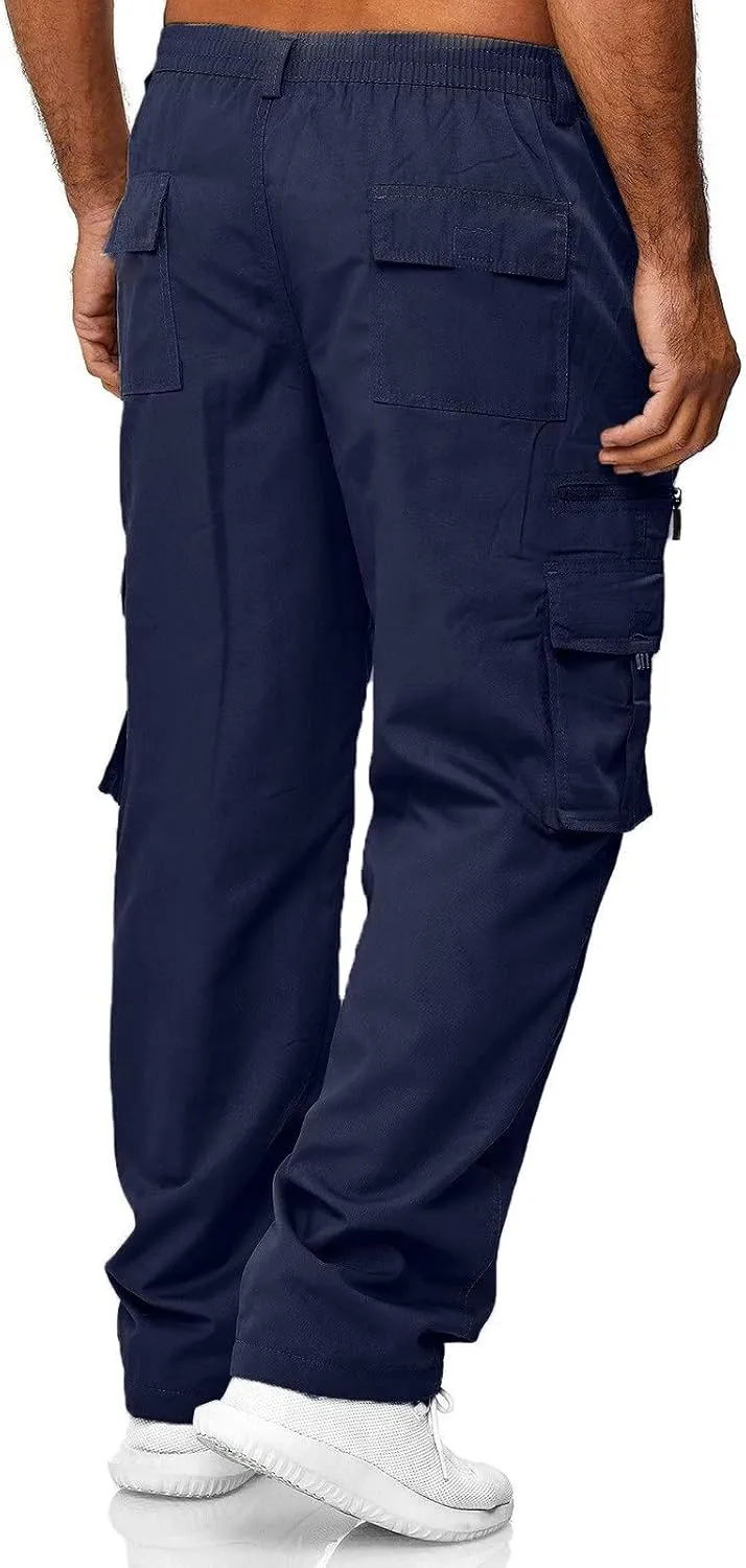 Men's Cargo Pants Multi Pockets Twill Chino Pants Joggers Straight-Leg Sports Overalls Athletic Work Sweatpants