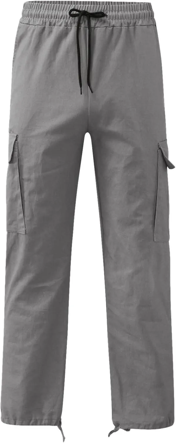 Men's Cargo Pants Slim Fit Drawstring Joggers Hiking Trousers Multi Pockets Twill Chino Pants Sports Overalls