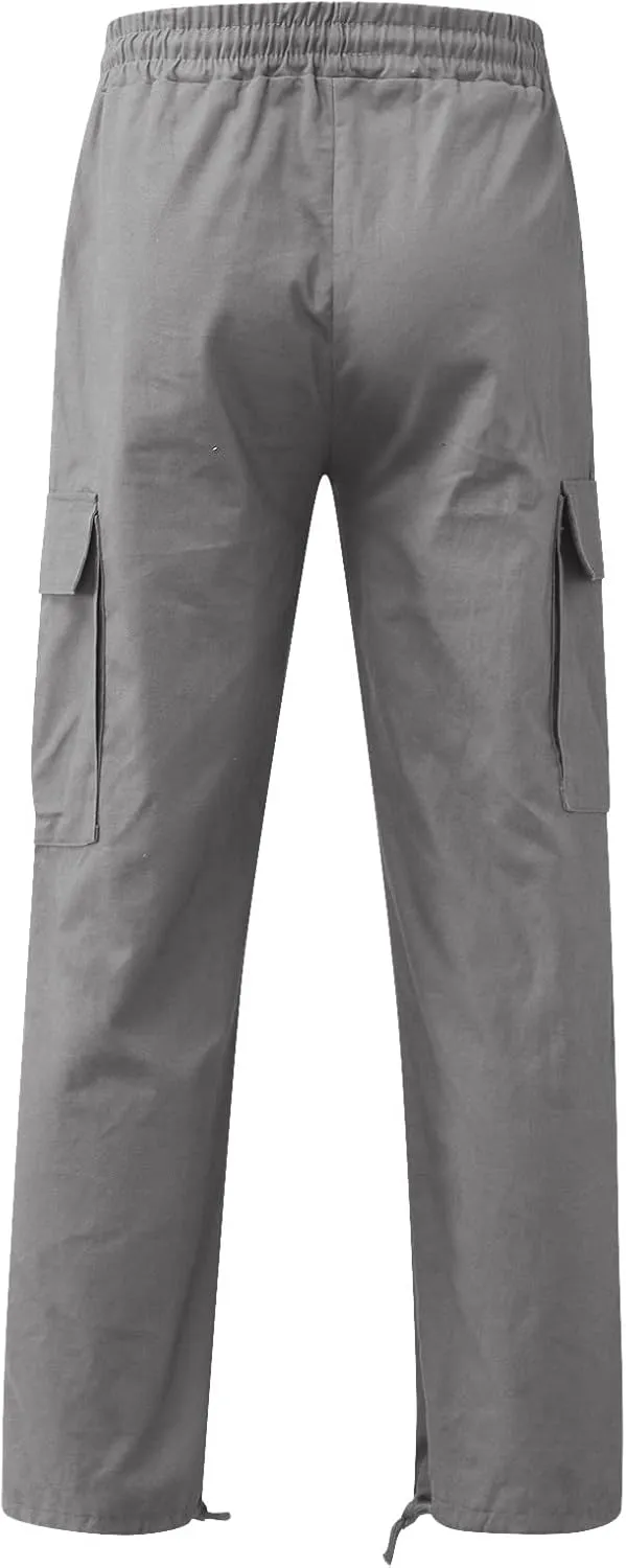Men's Cargo Pants Slim Fit Drawstring Joggers Hiking Trousers Multi Pockets Twill Chino Pants Sports Overalls