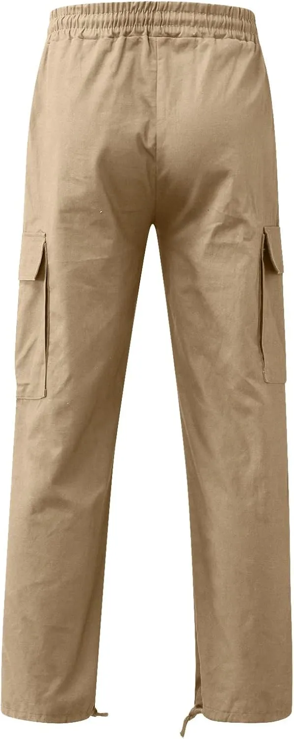 Men's Cargo Pants Slim Fit Drawstring Joggers Hiking Trousers with Multi Pockets Twill Chino Pants Sports Overalls