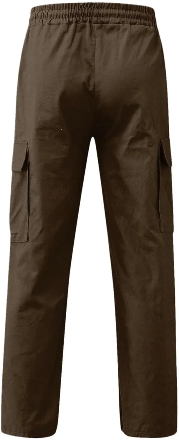 Men's Cargo Pants Solid Color Summer Lightweight Trousers Lounge Loose Fit Overalls House Outdoor Hiking Joggers