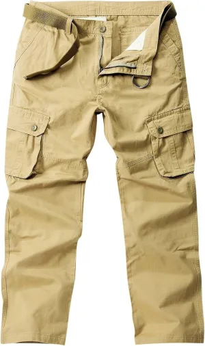 Mens Casual Cargo Pants Workout Joggers Ring Hole Expandable Waist Waistband Work Pants Baggy Pockets Hiking Pants