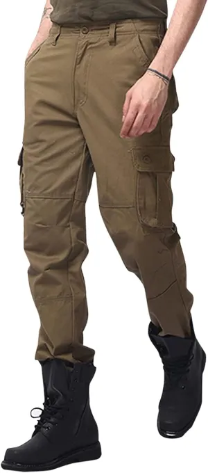 Men's Casual Tactical Pants Multi-Pocket Solid Outdoor Trousers Loose Straight Durable Gym Hiking Overalls Cargo Pants