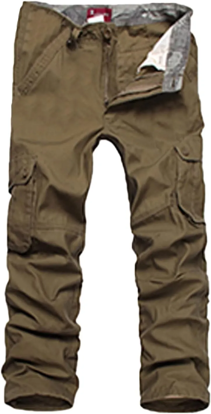 Men's Casual Tactical Pants Multi-Pocket Solid Outdoor Trousers Loose Straight Durable Gym Hiking Overalls Cargo Pants