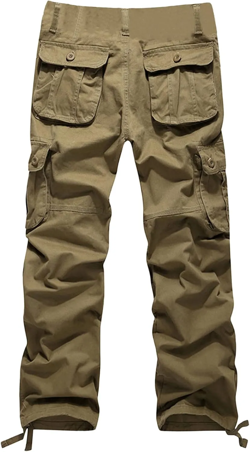 Men's Casual Tactical Pants Multi-Pocket Solid Outdoor Trousers Loose Straight Durable Gym Hiking Overalls Cargo Pants