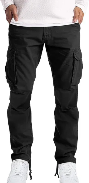 Men's Causal Cargo Pants Solid Color Multi Pockets Straight Trousers Outdoor Wearing Pants with Pockets Overalls