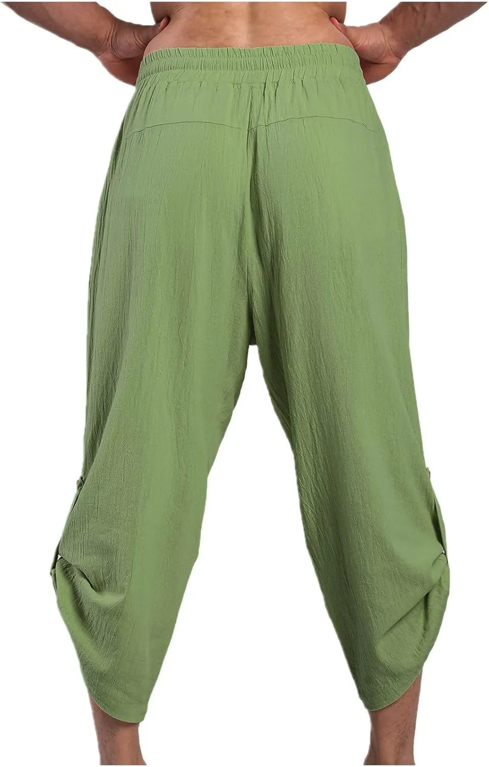 Mens Cotton Linen Drawstring Elastic Waist Casual Jogger Yoga Pants Slim Fit Lounge Cropped Pants Workout Pants