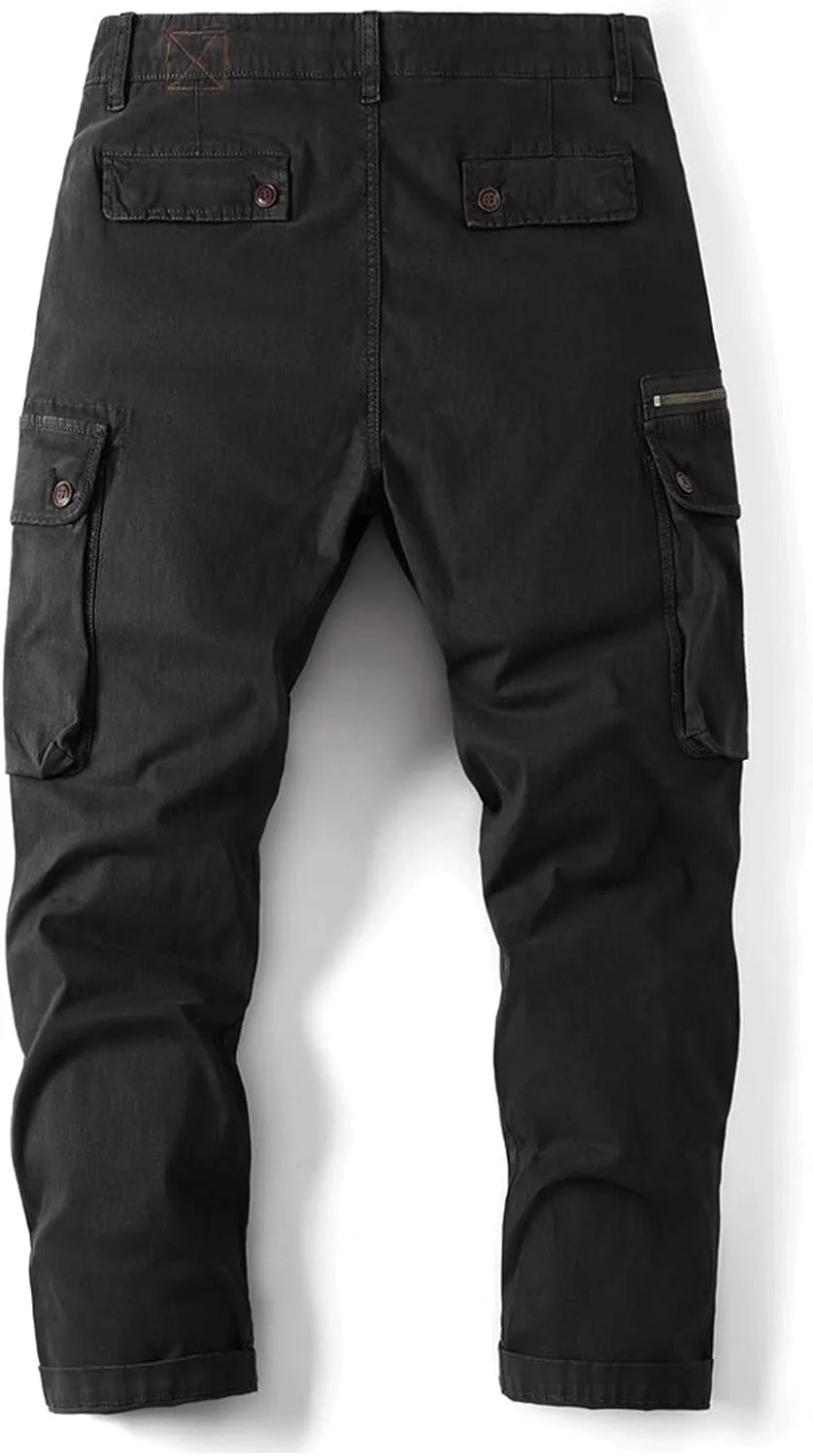 Mens Jean Cargo Pants Casual Tactical Pants Outdoor Slim Fit Overalls Trousers with Multi-Pockets Jogging Sweatpants