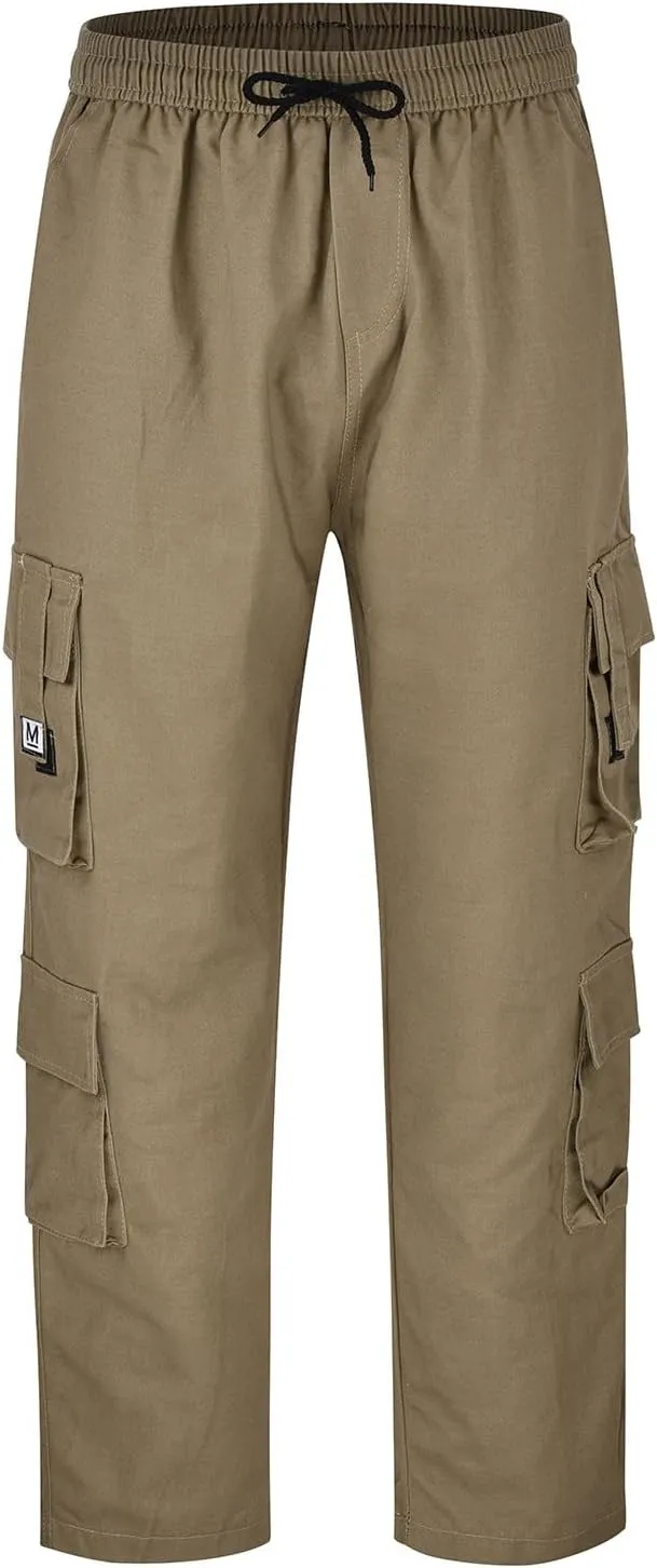 Mens New Loose Casual Cargo Pant Outdoor Tactical Combat Straight Trousers Military Drawstring Multi Pockets Fashion Overalls