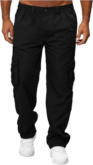 Men's Pants Multi-Pocket Overalls Straight-Leg Sports Cargo Pants Hiking Trousers Solid Color Joggers Sweatpants