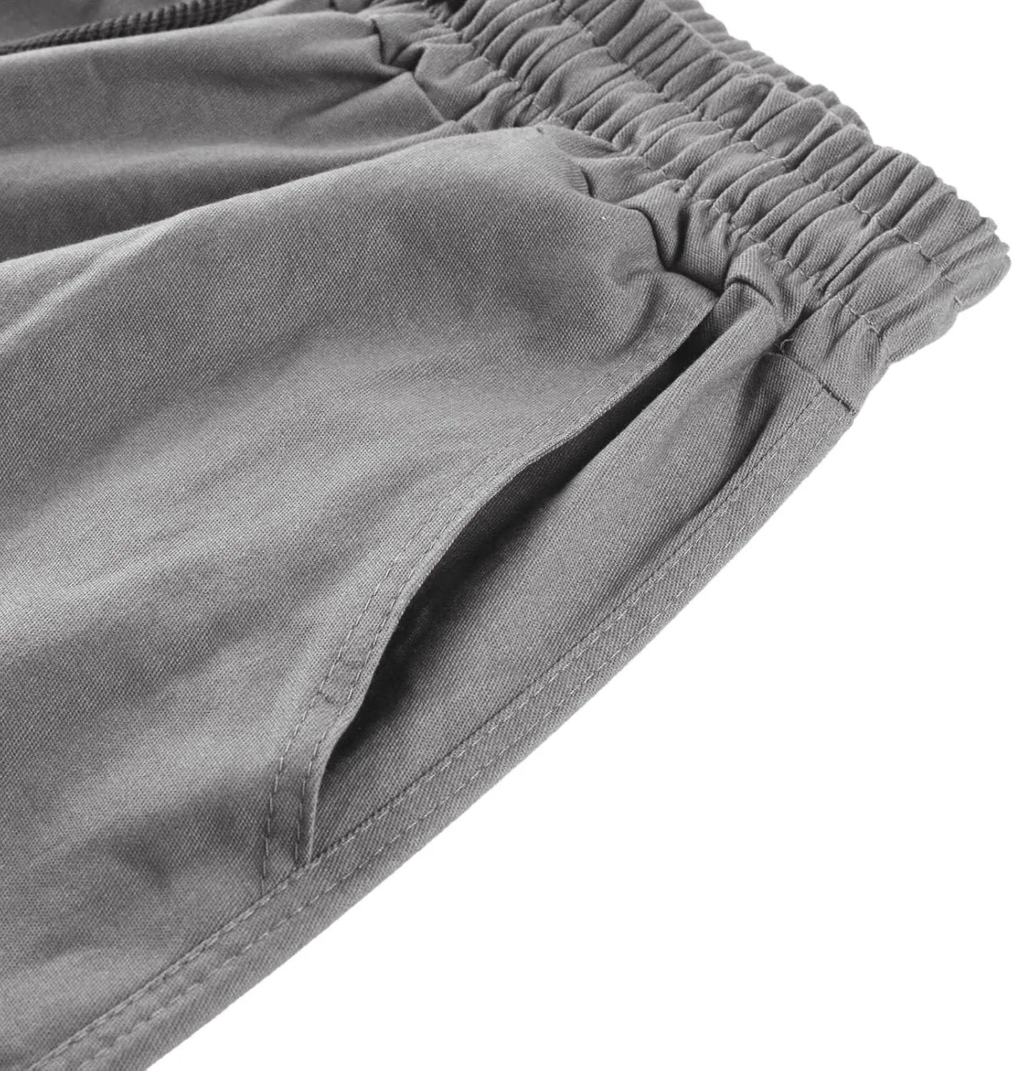 Mens Solid Cargo Pants Solid Color Multi Pockets Straight Leg Trousers Sports Overalls Drawstring Hiking Joggers
