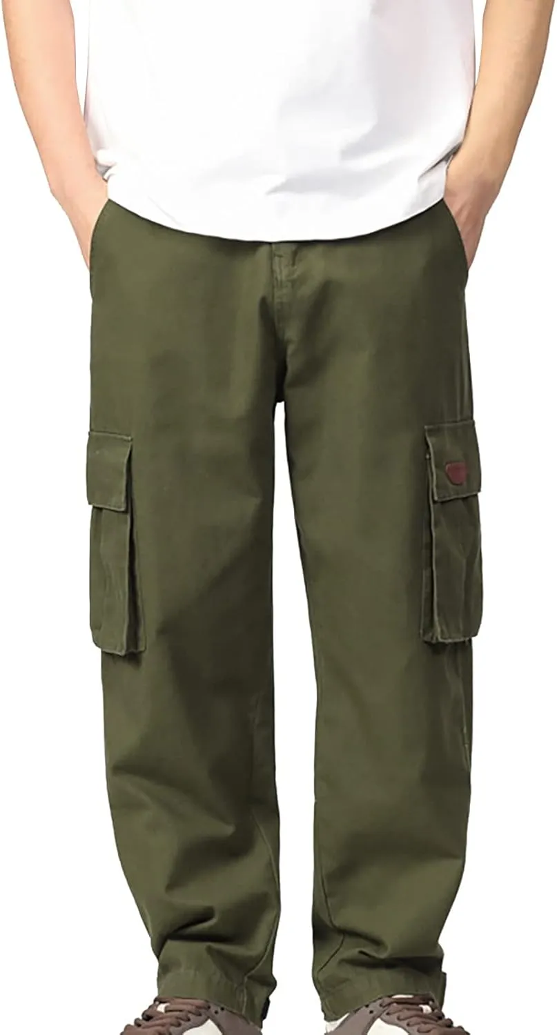 Mens Straight Cargo Trousers Dressy Casual Combat Tactical Sweatpants Outdoor Military Fashion Leisure Solid Color Overalls