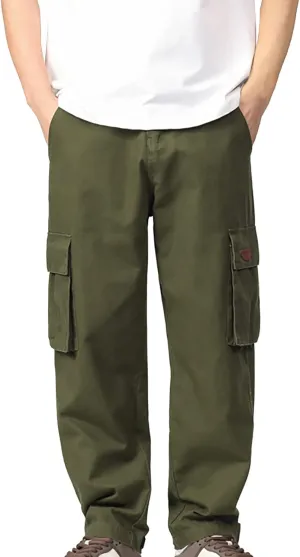 Mens Straight Cargo Trousers Dressy Casual Combat Tactical Sweatpants Outdoor Military Fashion Leisure Solid Color Overalls