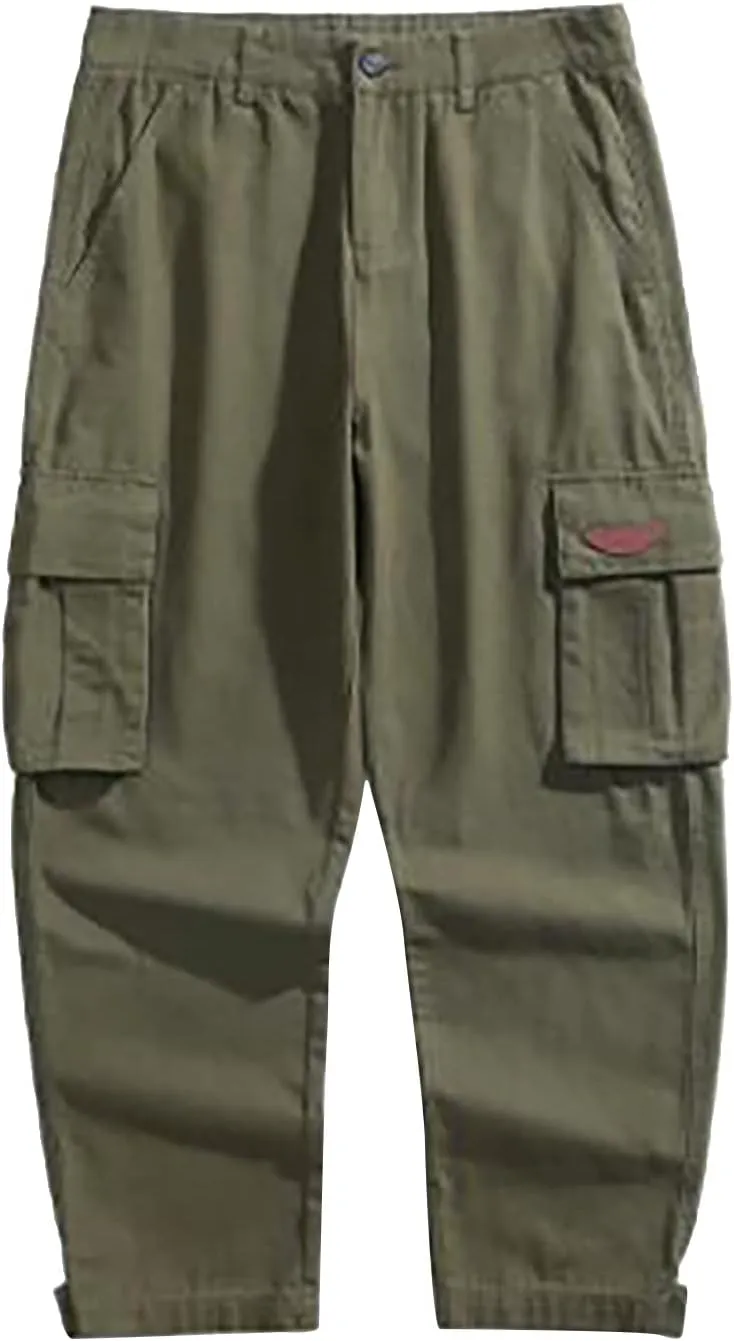 Mens Straight Cargo Trousers Dressy Casual Combat Tactical Sweatpants Outdoor Military Fashion Leisure Solid Color Overalls