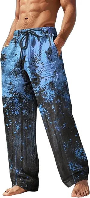 Mens Summer Casual Beach Pants Drawstring Elastic Waisted 3D Printed Fashion Trousers Holiday Vacation Combat Streetwear 2024
