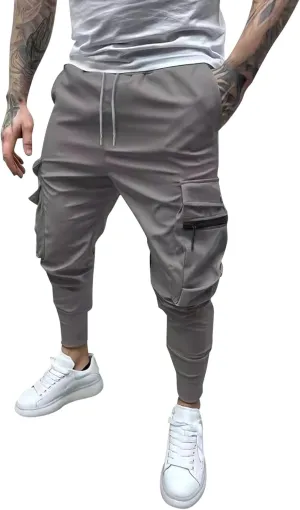 Mens Sweatpants Cargo Men's Spring Summer and Autumn Casual Mid Elastic Multi Pocket Slim Fit Overalls Pantaln Cargo