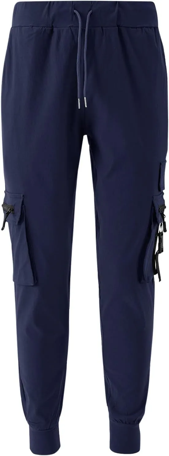 Mens Tapered Cargo Pants Casual Elastic Waist Drawstring Joggers Sweatpants Casual Slim Fit Hiking Pants with Pockets