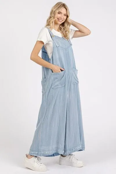 Mittoshop Wide Strap Wide Leg Overalls with Pockets