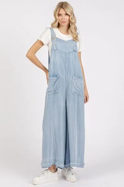 Mittoshop Wide Strap Wide Leg Overalls with Pockets