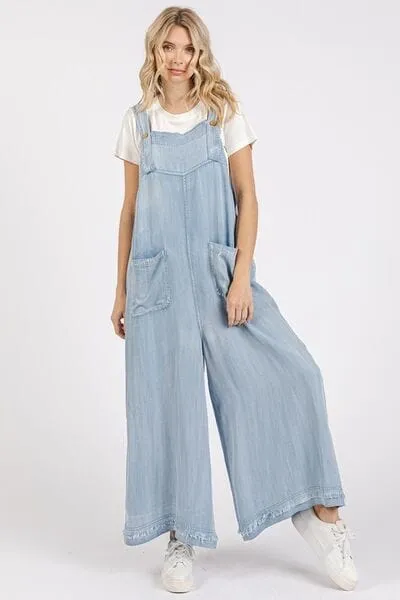 Mittoshop Wide Strap Wide Leg Overalls with Pockets