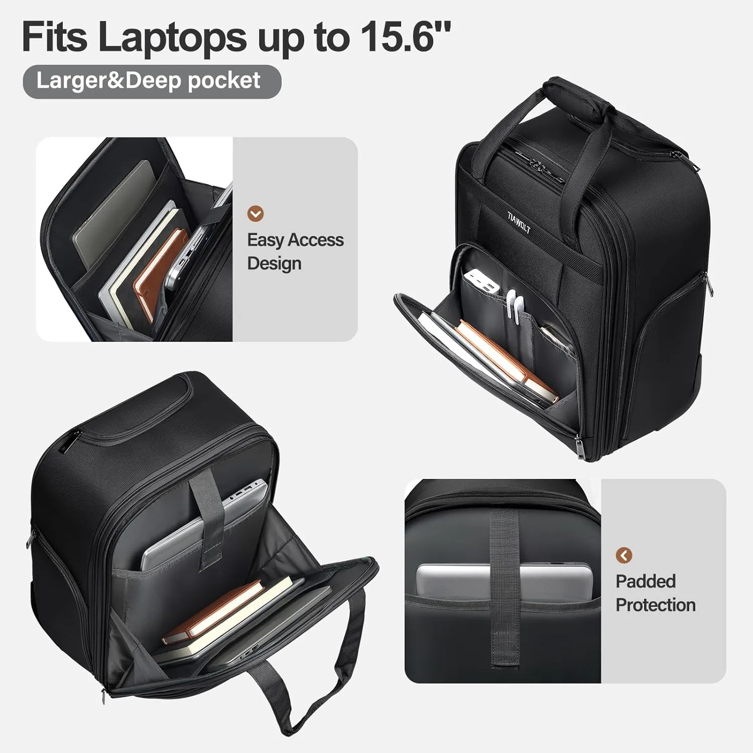 Multi-functional 16-Inch Underseat Carry on Luggage With Wheels Softside Lightweight Compact Travel Business Suitcase bag for Pilots and Crew,Black