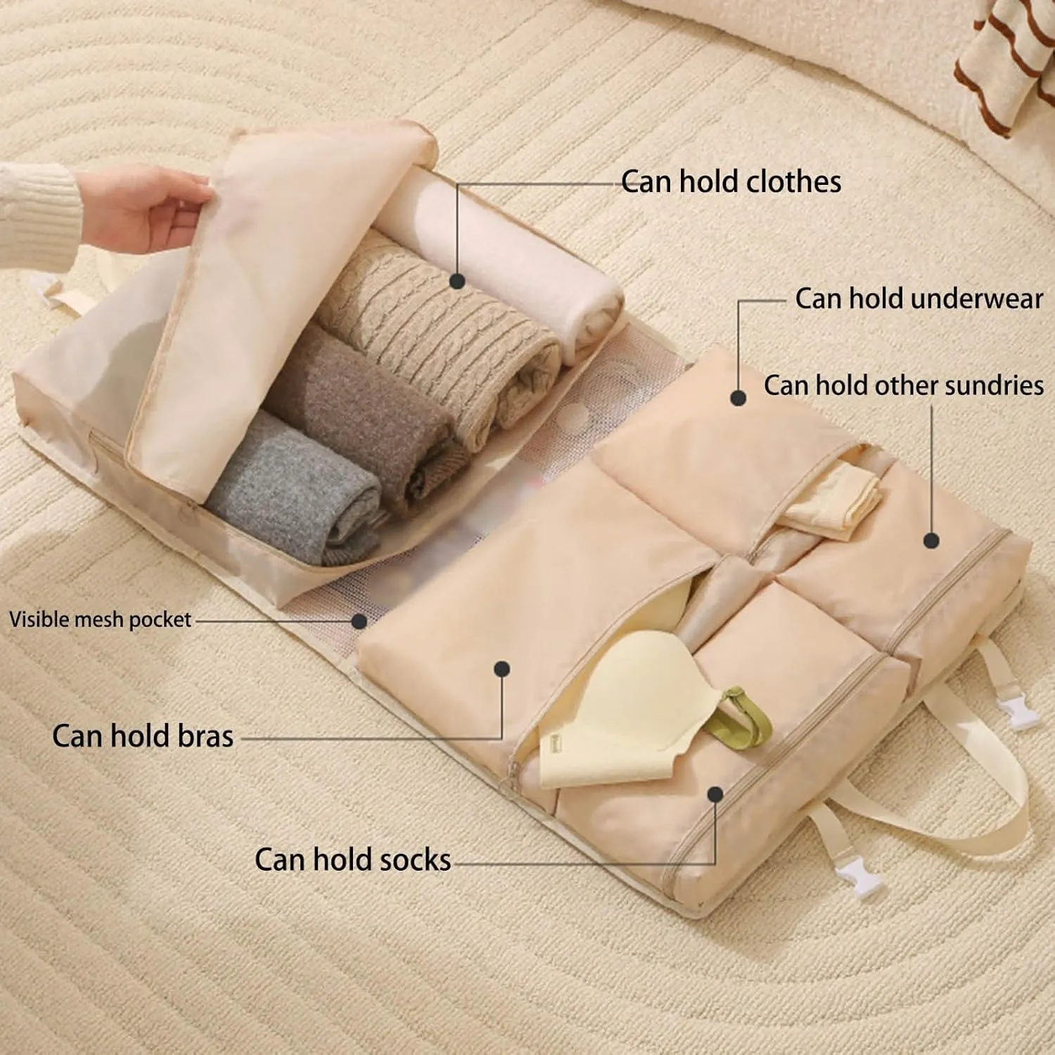 Multi-functional Compartment Travel Organizer,Space Saving Hanging Garment Bag for Clothes Bra Underwear Socks,Foldable Storage Bag (Grey, 8 in 1)