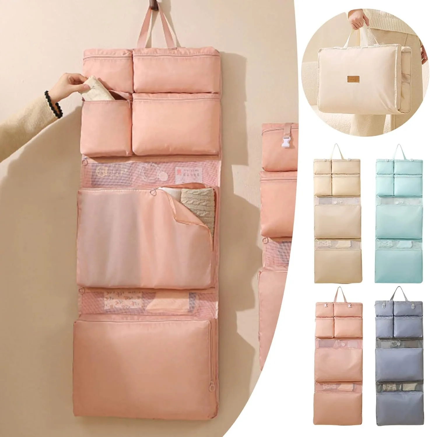 Multi-functional Compartment Travel Organizer,Space Saving Hanging Garment Bag for Clothes Bra Underwear Socks,Foldable Storage Bag (Grey, 8 in 1)