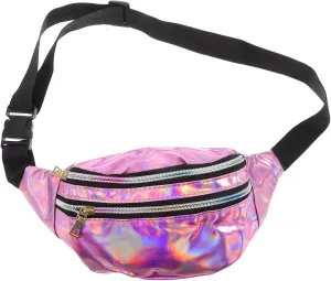Multi Functional Fanny Pack Adjustable Belt Hip Pack for Men and Women Stylish Holographic Waist Bag for Outdoor Sports Hiking Travel Festivals Purple
