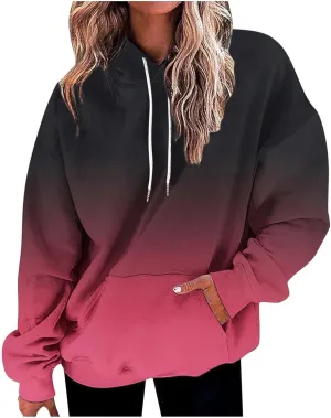 Oversized Hoodies For Women 2024 Trendy Gradient Color Long Sleeve Hooded Sweatshirt Loose Fall Pullover Hoodie