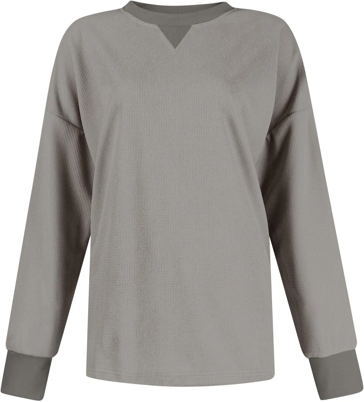 Oversized Sweatshirt for Women Drop Shoulder Crewneck Sweatshirts Casual Color Block Pullovers Waffle Knit Tops