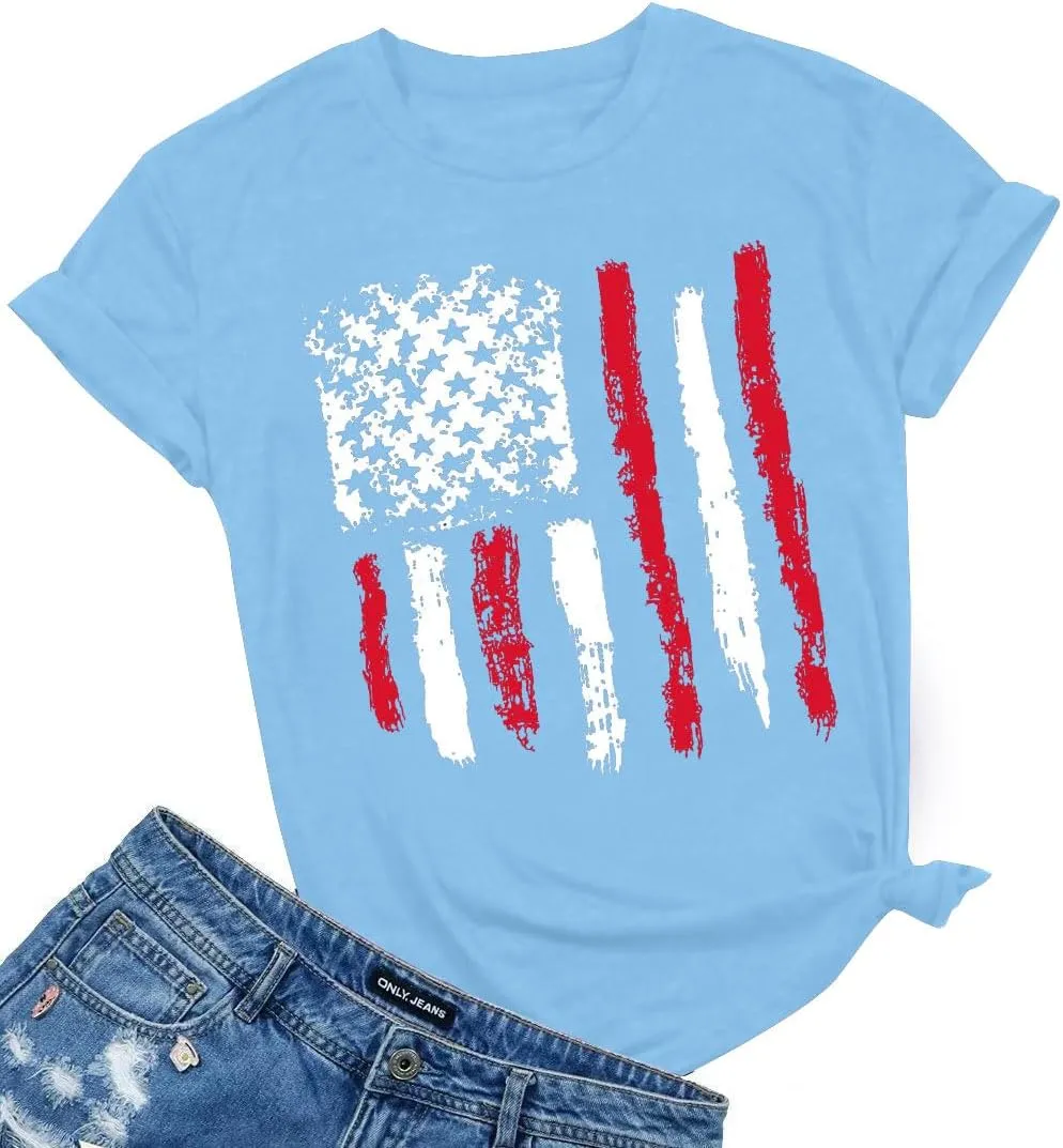 Patriotic Shirts for Women American Flag Shirt 4th of July Tshirt Graphic Tees Casual Short Sleeve Tee Top