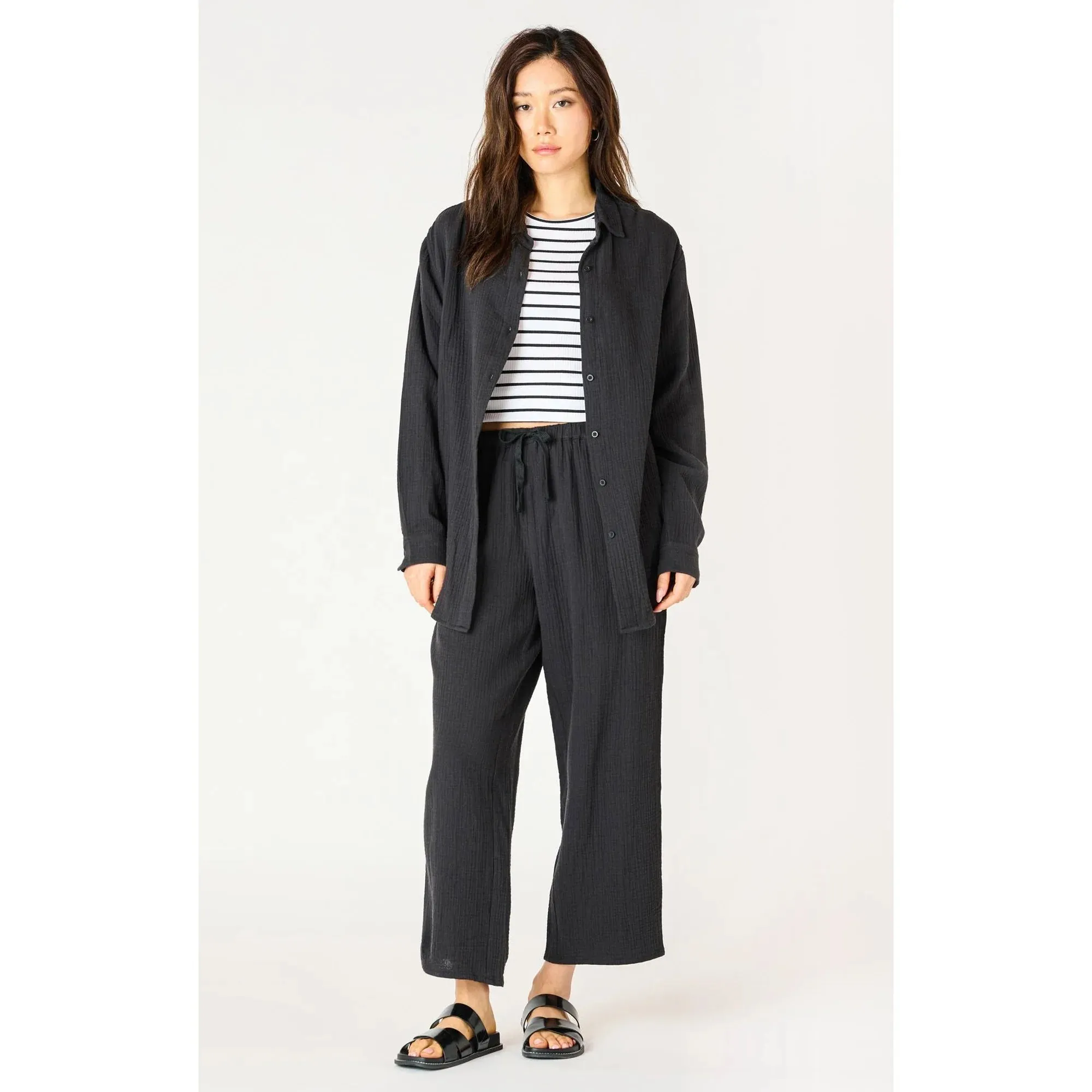Plus Textured Button Up Blouse - Black