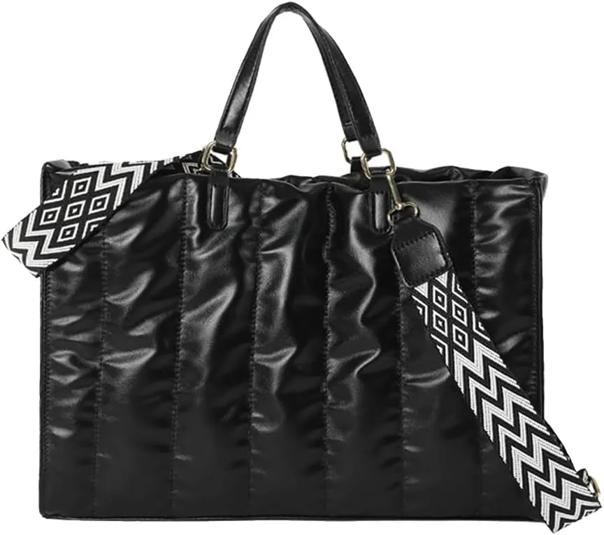 Quilted Tote Bag for Women Soft Puffy Handbag PU Leather Shoulder Bag Down Cotton Padded Top Handle Bag Crossbody Bag