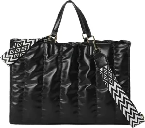 Quilted Tote Bag for Women Soft Puffy Handbag PU Leather Shoulder Bag Down Cotton Padded Top Handle Bag Crossbody Bag