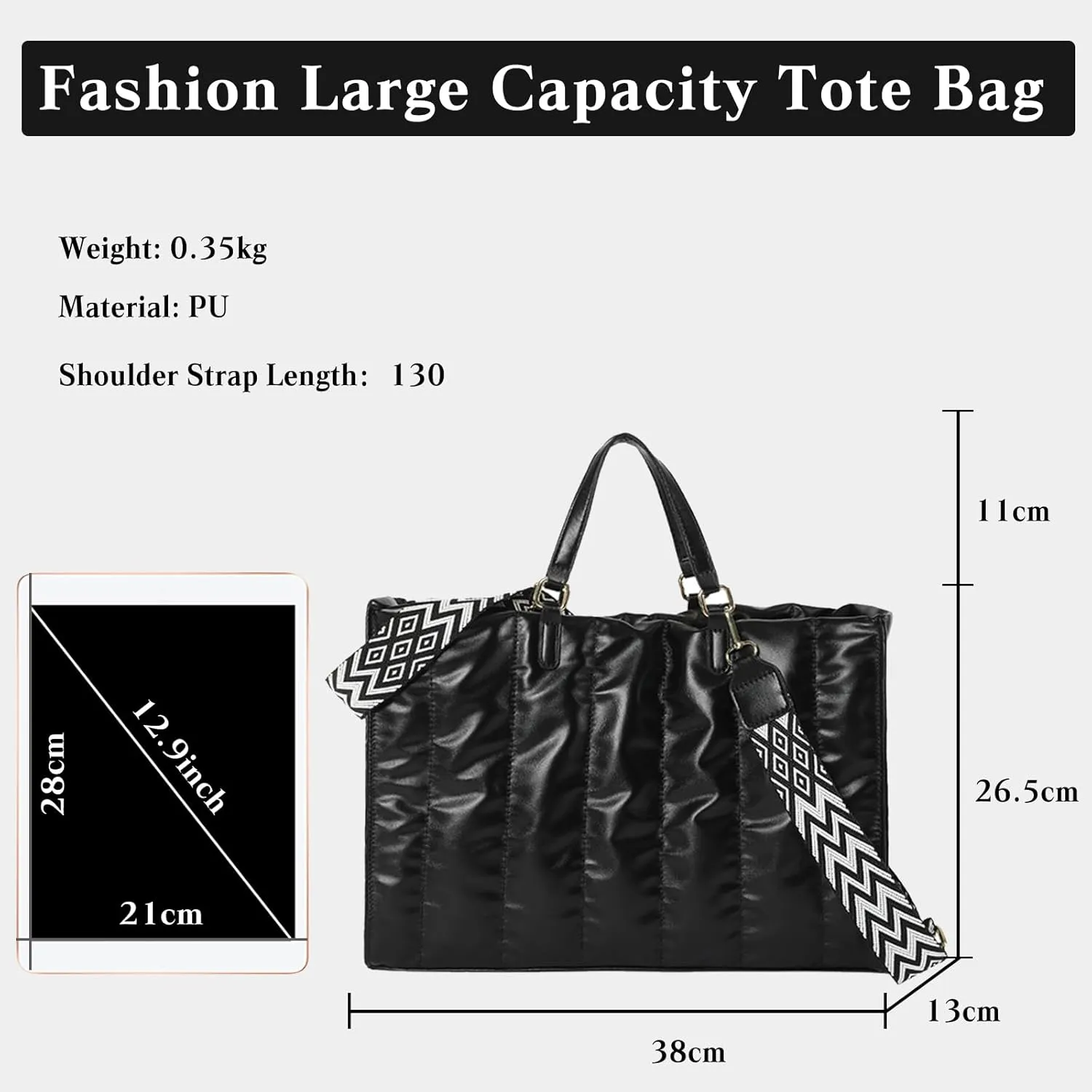 Quilted Tote Bag for Women Soft Puffy Handbag PU Leather Shoulder Bag Down Cotton Padded Top Handle Bag Crossbody Bag