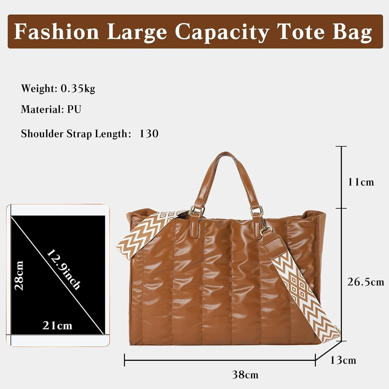 Quilted Tote Bag for Women Soft Puffy Handbag PU Leather Shoulder Bag Down Cotton Padded Top Handle Bag Crossbody Bag