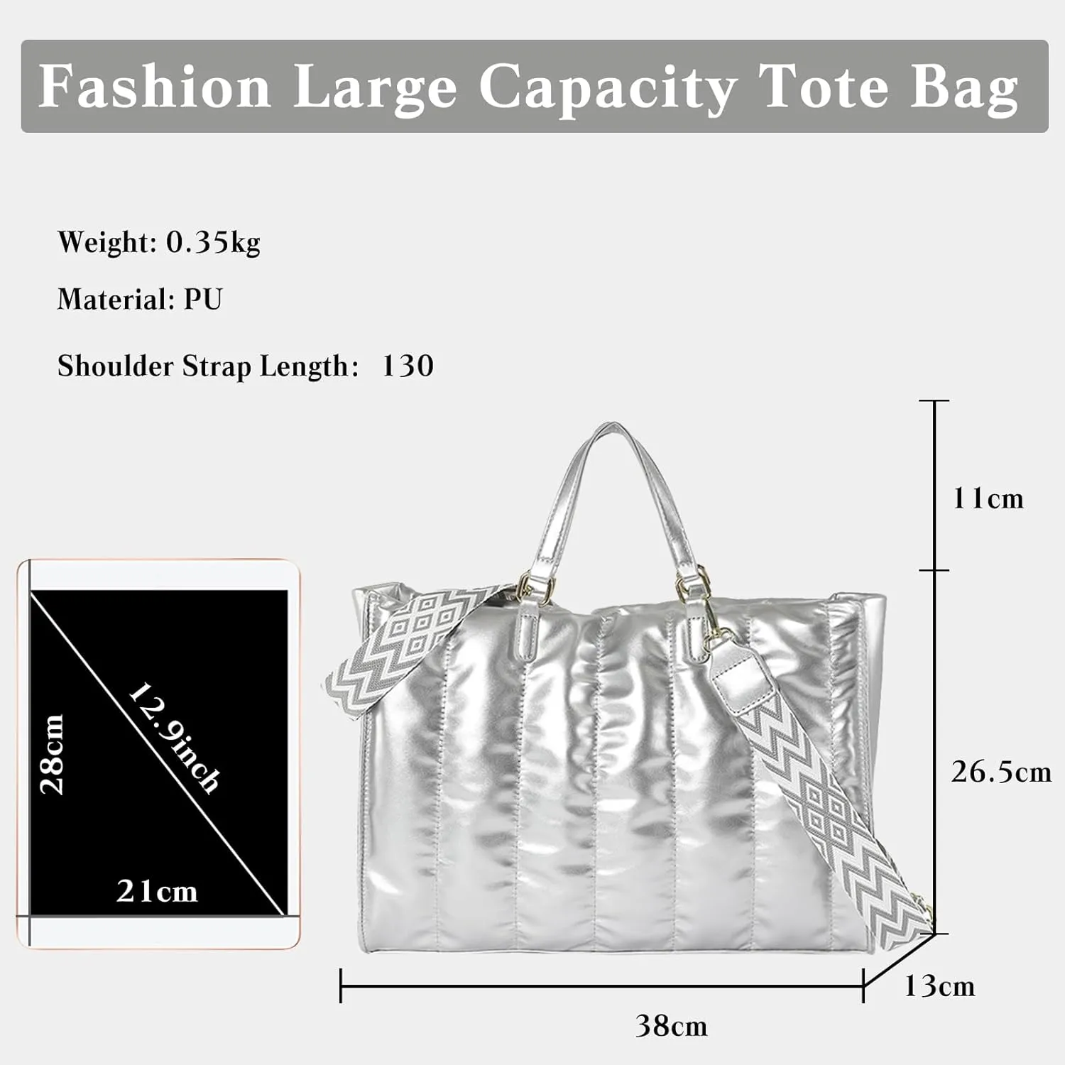 Quilted Tote Bag for Women Soft Puffy Handbag PU Leather Shoulder Bag Down Cotton Padded Top Handle Bag Crossbody Bag