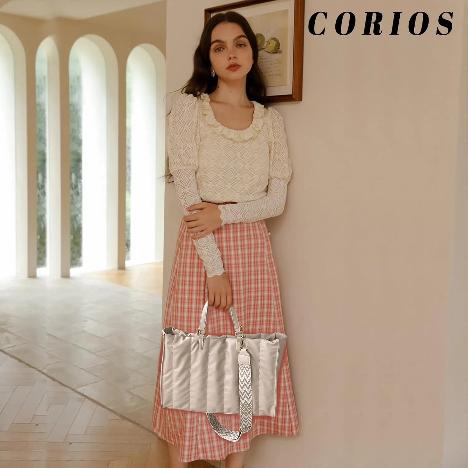 Quilted Tote Bag for Women Soft Puffy Handbag PU Leather Shoulder Bag Down Cotton Padded Top Handle Bag Crossbody Bag