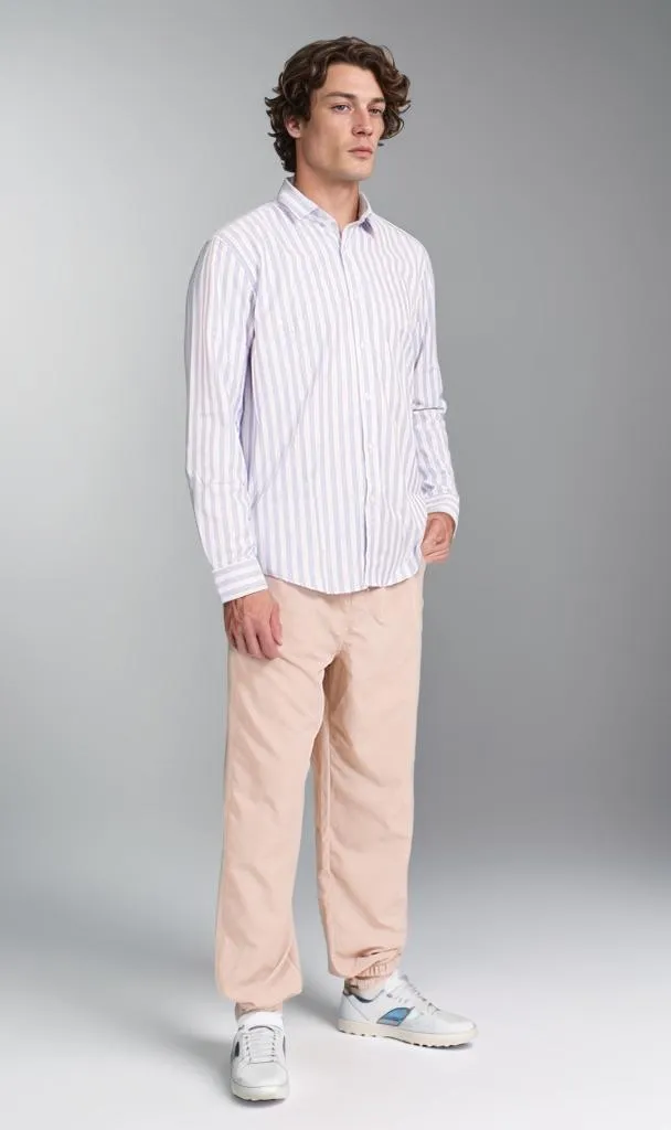 R206385 - Striped Ready Garment Button-Up Shirt - Light Blue & White