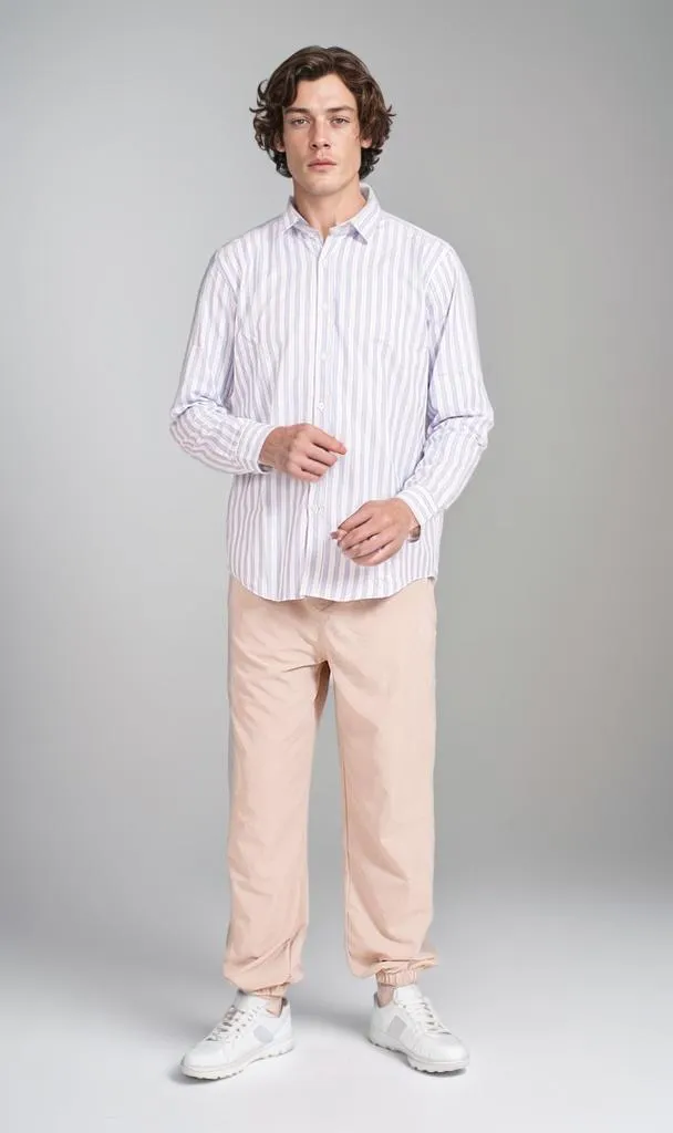 R206385 - Striped Ready Garment Button-Up Shirt - Light Blue & White