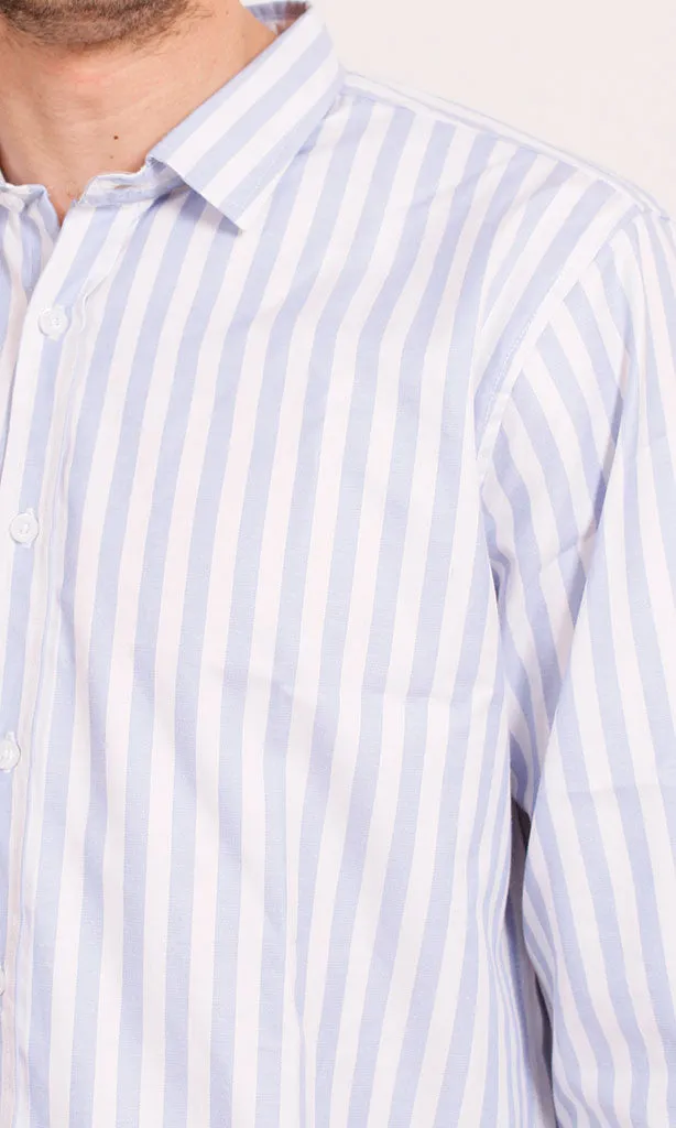 R206385 - Striped Ready Garment Button-Up Shirt - Light Blue & White