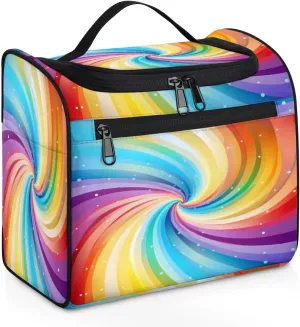 Rainbow Colorful Swirl Pattern Hanging Toiletry Bag with Hook, Makeup Organizer Travel Wash Bag Functional and Stylish Cosmetic Case for Women Men